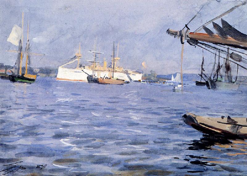Anders Zorn The Battleship Baltimore in Stockholm Harbor China oil painting art